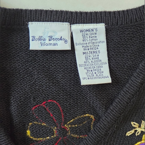 Vintage Bobbie Brooks Womens Christmas Sweater Vest Size 22/24 Embroidered Black - Picture 4 of 6
